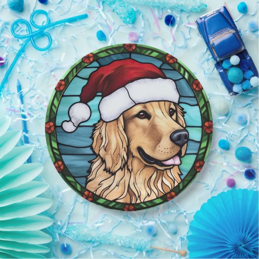 Golden Retriever Glas in lood Kerst Papieren Bordje (Feest)