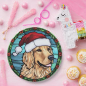 Golden Retriever Glas in lood Kerst Papieren Bordje (Feest)