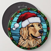 Golden Retriever Glas in lood Kerst Ronde Button 6,0 Cm (Voorkant /achterkant)