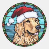 Golden Retriever Glas in lood Kerst Ronde Sticker (Voorkant)