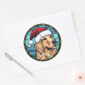 Golden Retriever Glas in lood Kerst Ronde Sticker (Envelop)