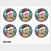 Golden Retriever Glas in lood Kerst Ronde Sticker (Vel)
