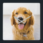 Golden Retriever glimlachen Vierkante Klok<br><div class="desc">Golden Retriever glimlachen</div>