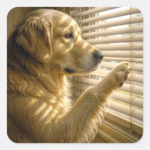Golden Retriever gluurt door jaloezieën Vierkante Sticker