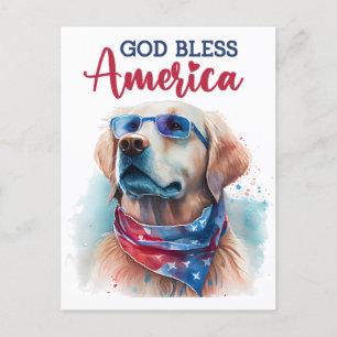 Golden Retriever, God Bless America Ansichtkaart Briefkaart