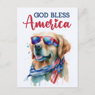 Golden Retriever, God Bless America Ansichtkaart Briefkaart