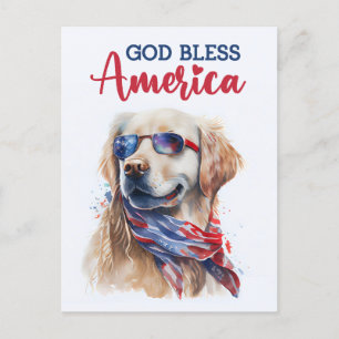Golden Retriever, God Bless America Ansichtkaart Briefkaart