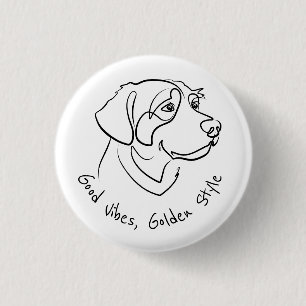 Golden Retriever - Goede Vibes, Gouden Stijl Ronde Button 3,2 Cm