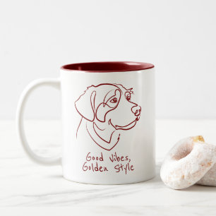 Golden Retriever - Goede Vibes, Gouden Stijl Tweekleurige Koffiemok