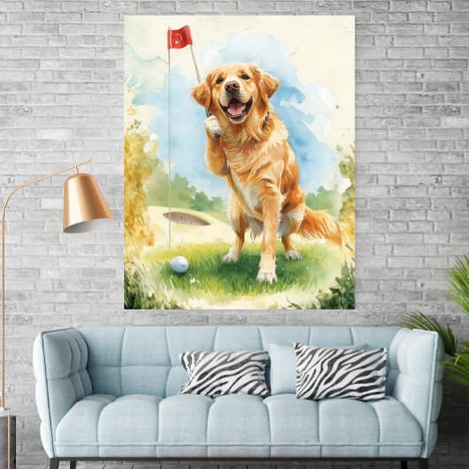 Golden Retriever Golf Watercolor Poster