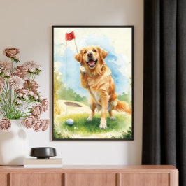 Golden Retriever Golf Watercolor Poster Canvas Afdruk