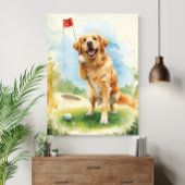 Golden Retriever Golf Watercolor Poster Canvas Afdruk