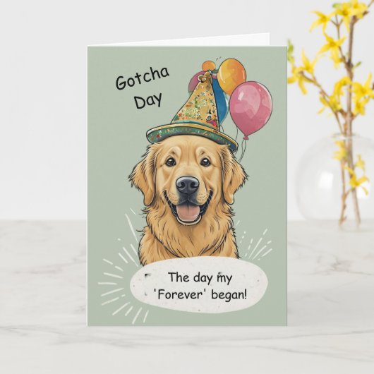 Golden Retriever Gotcha Day Celebration Kaart (Gele Bloem)
