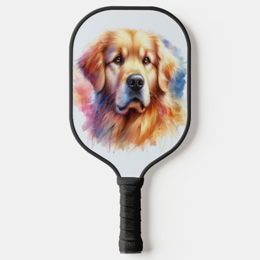 Golden Retriever Grace: Waterverf Elegantie Pickleball Paddle (Voorkant)