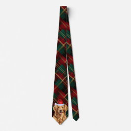 Golden Retriever Green Red Holiday Plaid Kerstmis Stropdas