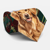 Golden Retriever Green Red Holiday Plaid Kerstmis Stropdas (Opgerold)
