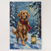 Golden Retriever Guiding Light in Snowy Forest Legpuzzel (Verticaal)