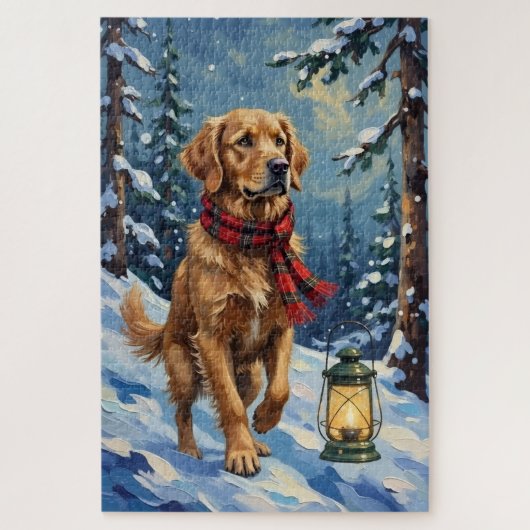 Golden Retriever Guiding Light in Snowy Forest Legpuzzel (Verticaal)