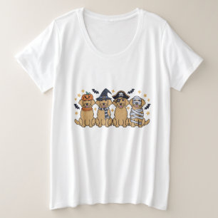 Golden Retriever Halloween borduurwerk Vier Schatt Grote Maat T-shirt