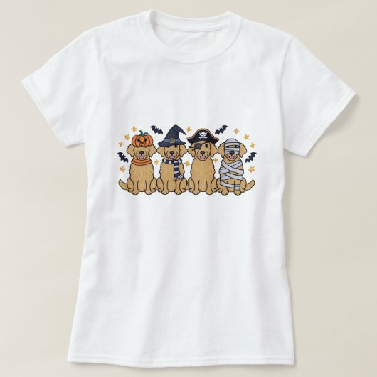 Golden Retriever Halloween borduurwerk Vier Schatt T-shirt (Design voorkant)