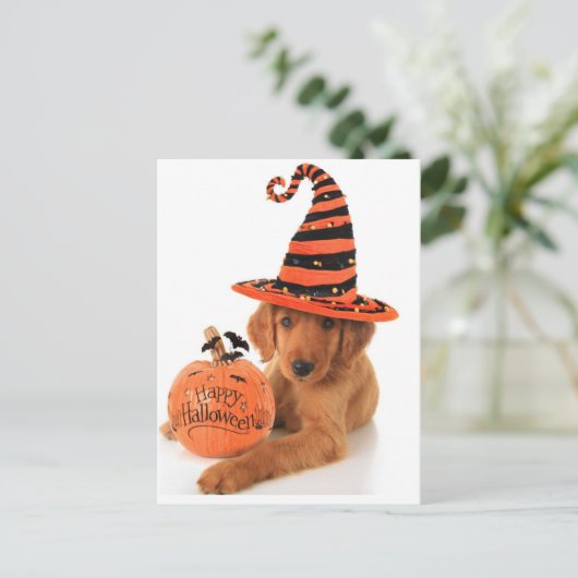 Golden Retriever Halloween Design Briefkaart (Staand voorkant)