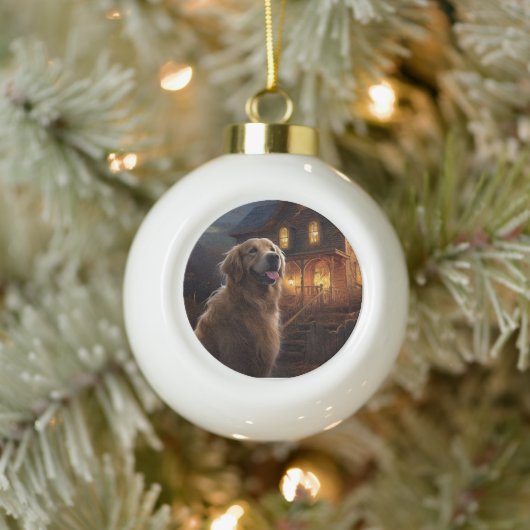 Golden Retriever Halloween Eng Keramische Bal Ornament (Boom)