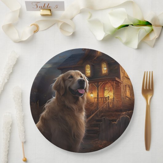 Golden Retriever Halloween Eng Papieren Bordje (Huwelijk)