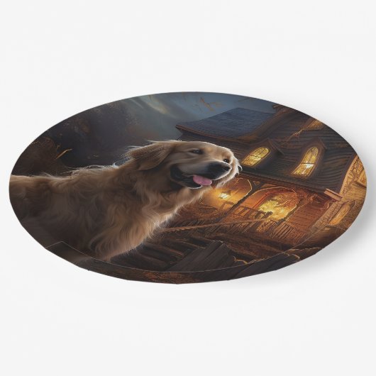 Golden Retriever Halloween Eng Papieren Bordje (Gekanteld)