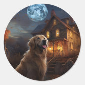 Golden Retriever Halloween Eng Ronde Sticker (Voorkant)
