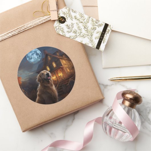 Golden Retriever Halloween Eng Ronde Sticker (Geschenken)