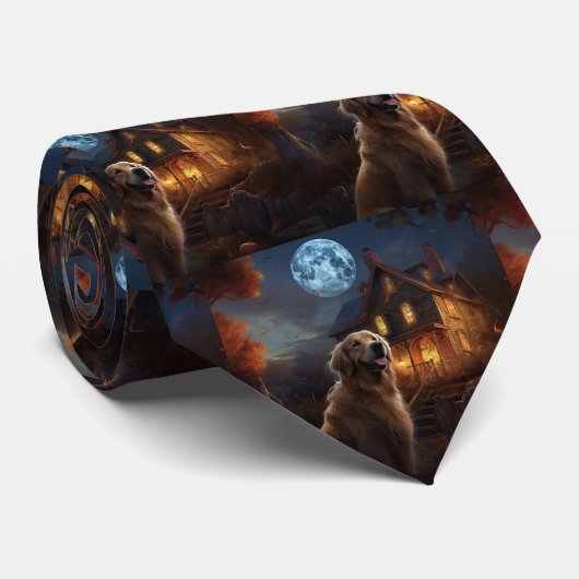 Golden Retriever Halloween Eng Stropdas (Opgerold)