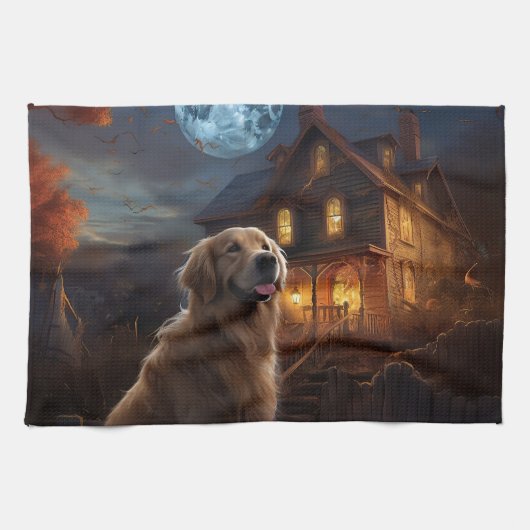 Golden Retriever Halloween Eng Theedoek (Horizontaal)