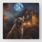 Golden Retriever Halloween Eng Vierkante Klok (Voorkant)