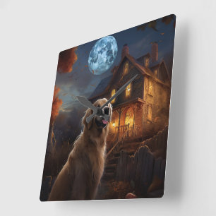Golden Retriever Halloween Eng Vierkante Klok
