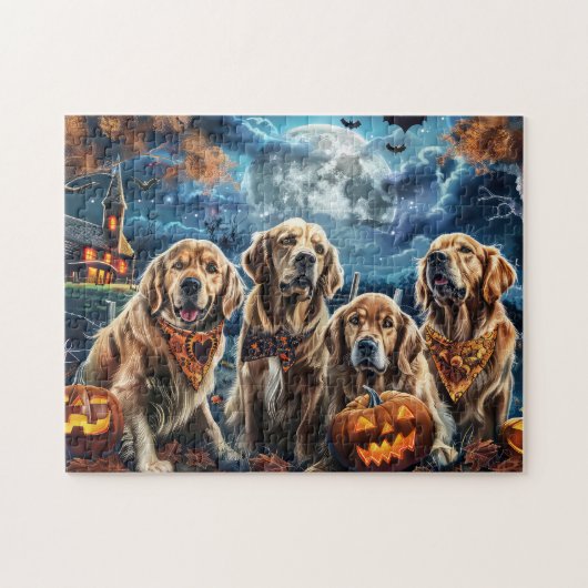 Golden Retriever Halloween Griezelen Legpuzzel (Horizontaal)