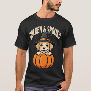 Golden Retriever Halloween Heks Puppy Pompoen T-shirt