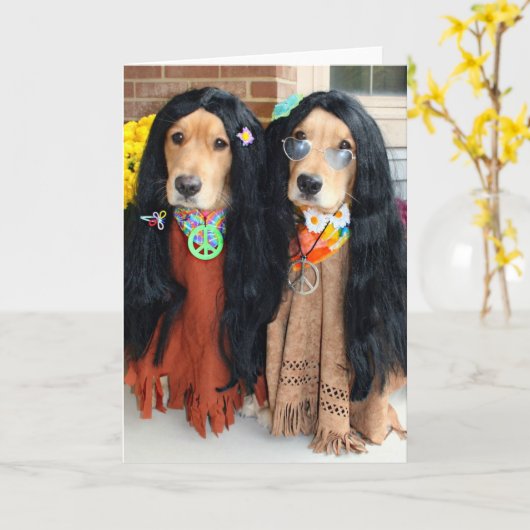 Golden Retriever Halloween Hippie Kaart (Gele Bloem)