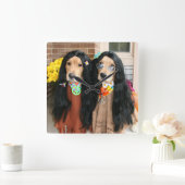 Golden Retriever Halloween Hippie Vierkante Klok (Huis)