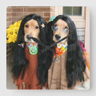 Golden Retriever Halloween Hippie Vierkante Klok