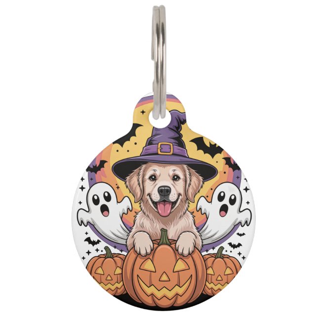 Golden Retriever Halloween Huisdierpenning (Voorkant)