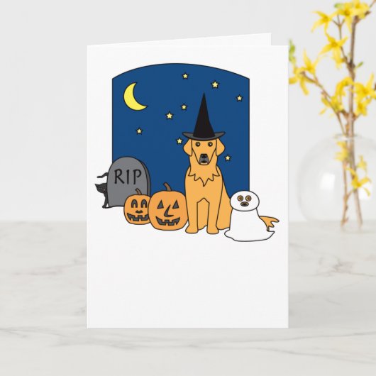 Golden Retriever Halloween Kaart (Gele Bloem)