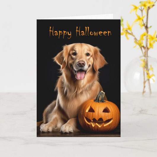 Golden Retriever Halloween Kaart (Gele Bloem)