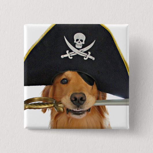 Golden Retriever Halloween Pirate Vierkante Button 5,1 Cm (Voorkant)