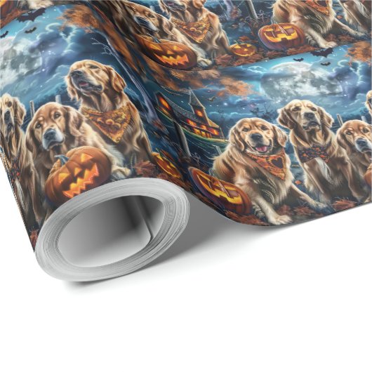 Golden Retriever Halloween Spooky Cadeaupapier (Rol Hoek)