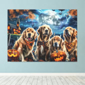 Golden Retriever Halloween Spooky Canvas Afdruk (Insitu (Houten vloer))