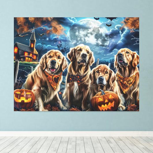 Golden Retriever Halloween Spooky Canvas Afdruk (Insitu (Houten vloer))