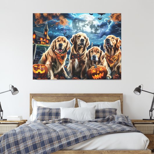 Golden Retriever Halloween Spooky Canvas Afdruk (Insitu (Slaapkamer))