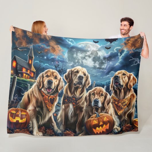 Golden Retriever Halloween Spooky Fleece Deken (In situ)