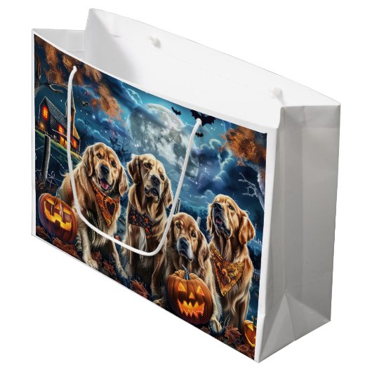 Golden Retriever Halloween Spooky Groot Cadeauzakje (Voorkant Gekanteld)