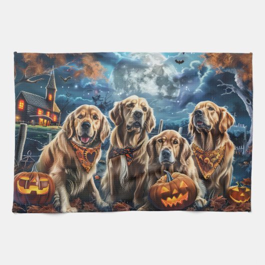 Golden Retriever Halloween Spooky Theedoek (Horizontaal)